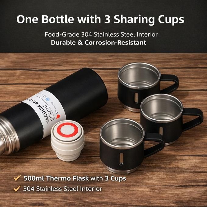 500ml Stainless Steel Vacuum Insulated Thermos Bottle with Cup – Hot & Cold Flask
