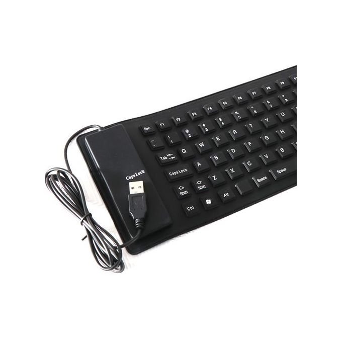 Flexible USB Silicone Gel Full-Sized Keyboard - Black