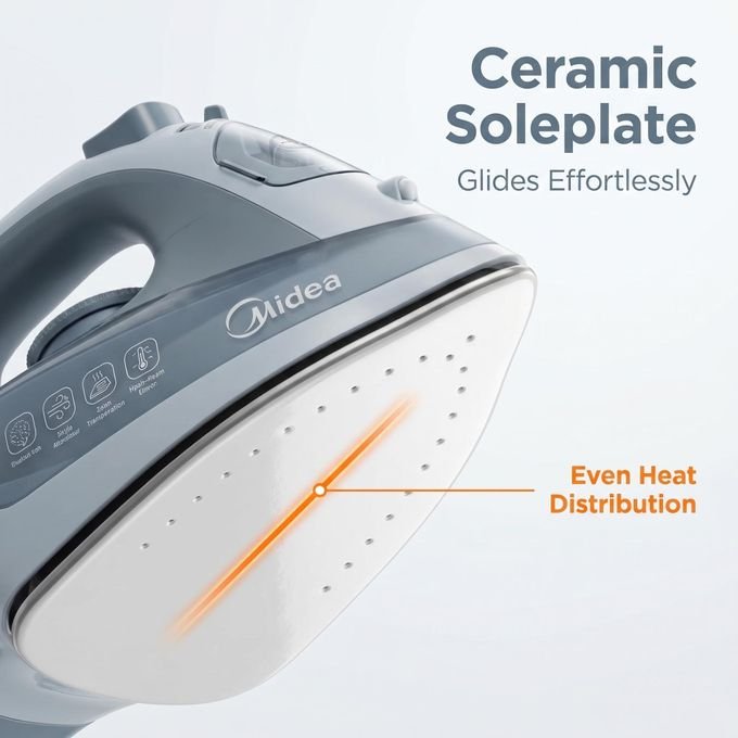 Midea High-Power Steam Iron with Ceramic Soleplate (Model: YPJ26A1W) 3100W - Grey