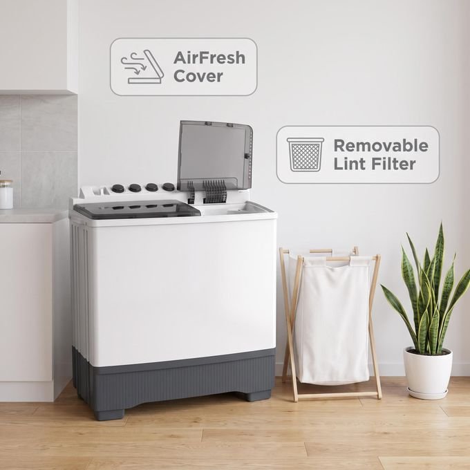 Midea 10kg Twin Tub Washing Machine – MT100W100/WG, Dual Pulsator & 1200 RPM