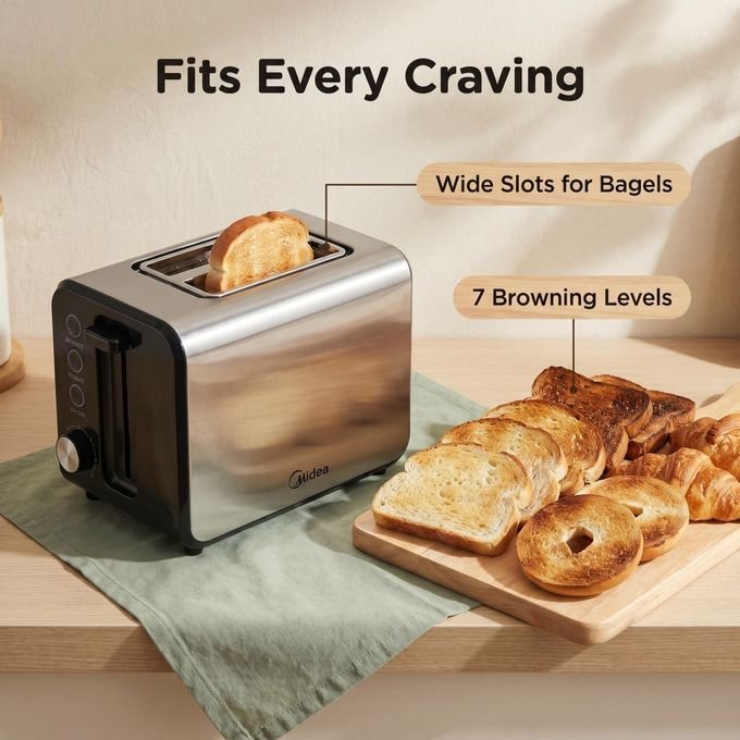 Midea 2 Slice Stainless Steel Toaster- Silver