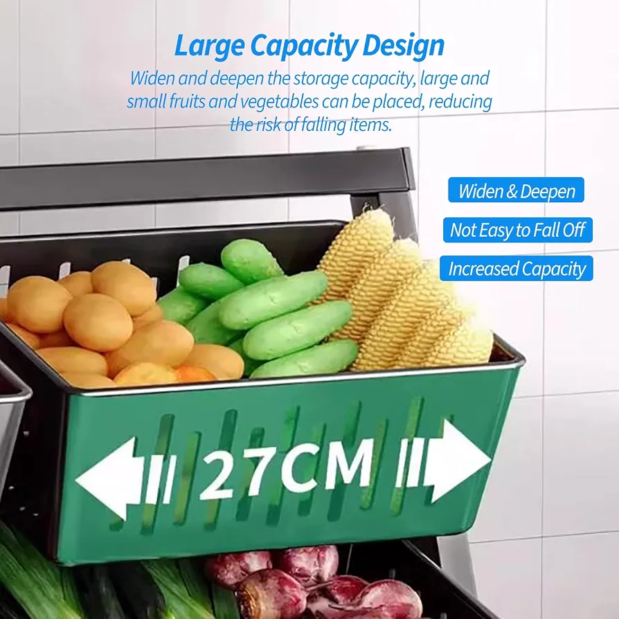 4-Tier Rolling Fruit & Vegetable Storage Cart – Detachable Mesh Baskets Kitchen Organizer