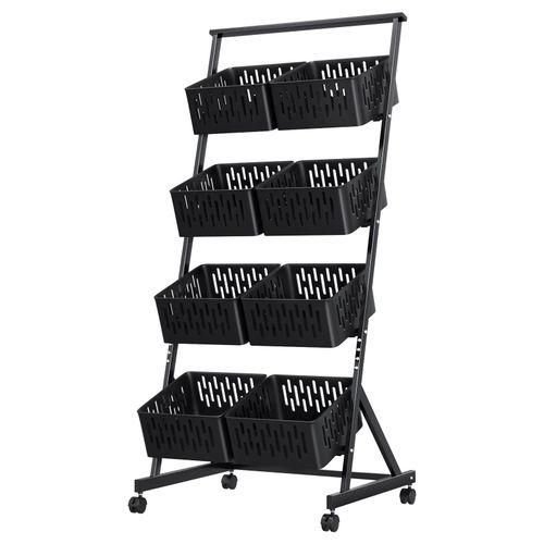 4-Tier Rolling Kitchen Storage Cart – Detachable Mesh Baskets for Fruits, Vegetables & Snacks