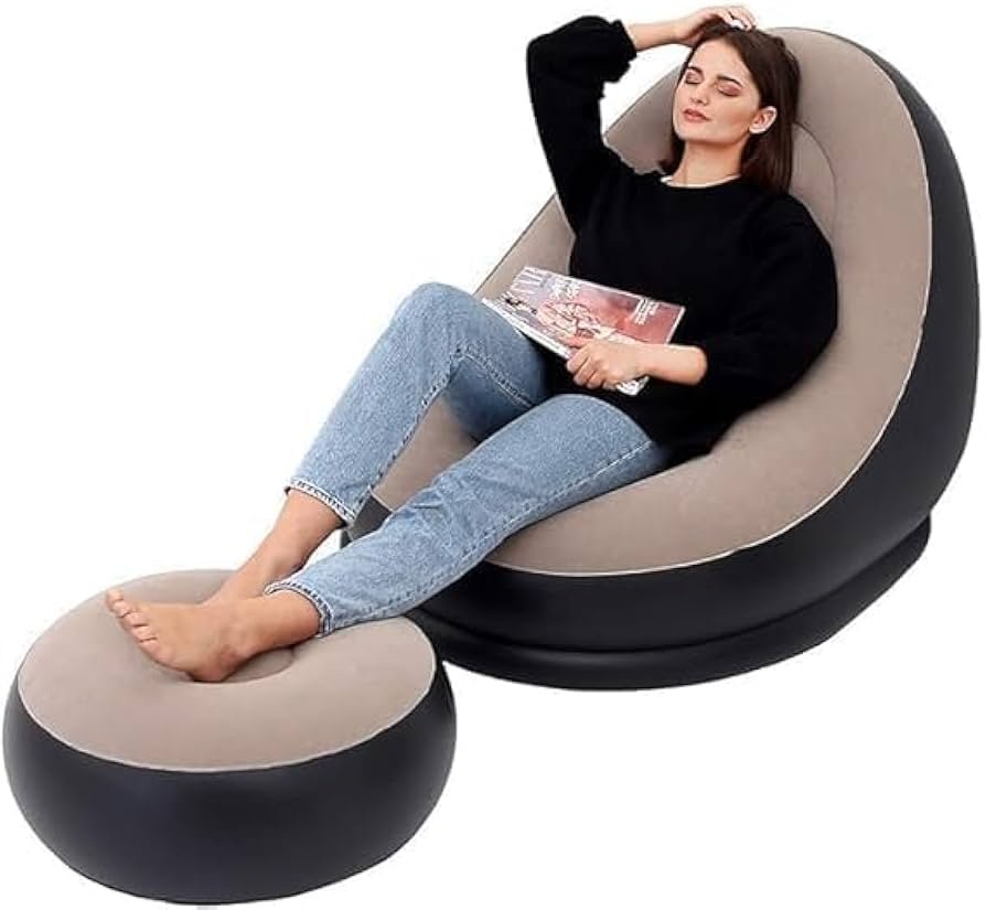 Inflatable Flocking Air Chair With Footrest With Pump