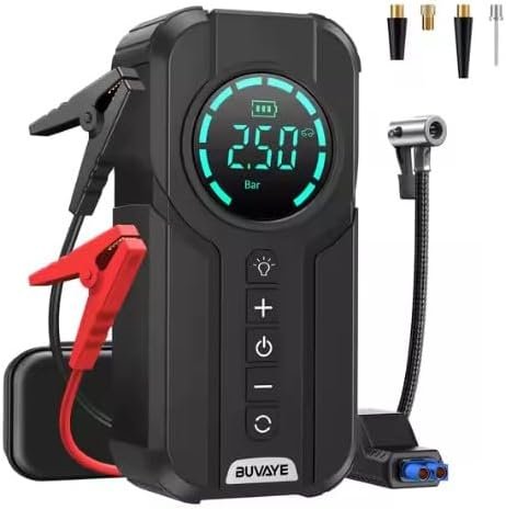 4-in-1 Portable Car Jump Starter 10000mAh with Air Compressor, LED Light &amp; USB-C Charging
