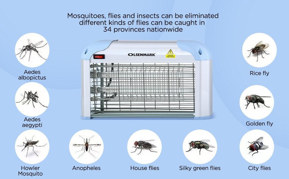Olsenmark Fly & Insect Killer - Powerful Fly Zapper 2x15W UV Light Tube - Electric Bug Zapper, Insect Killer, Fly Killer, Wasp Killer