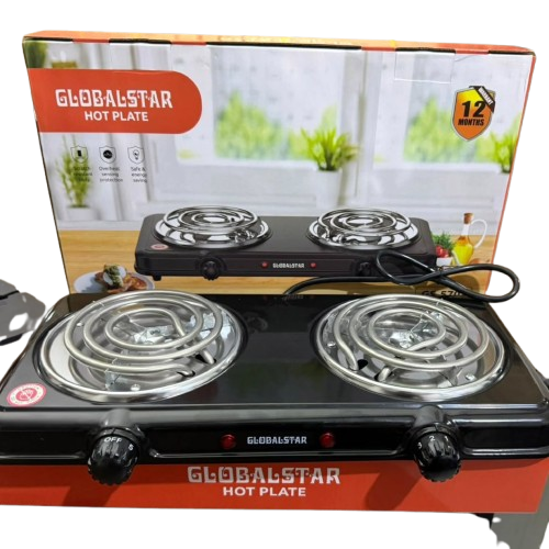Double Coil Electric Burner Hot Plate - Black