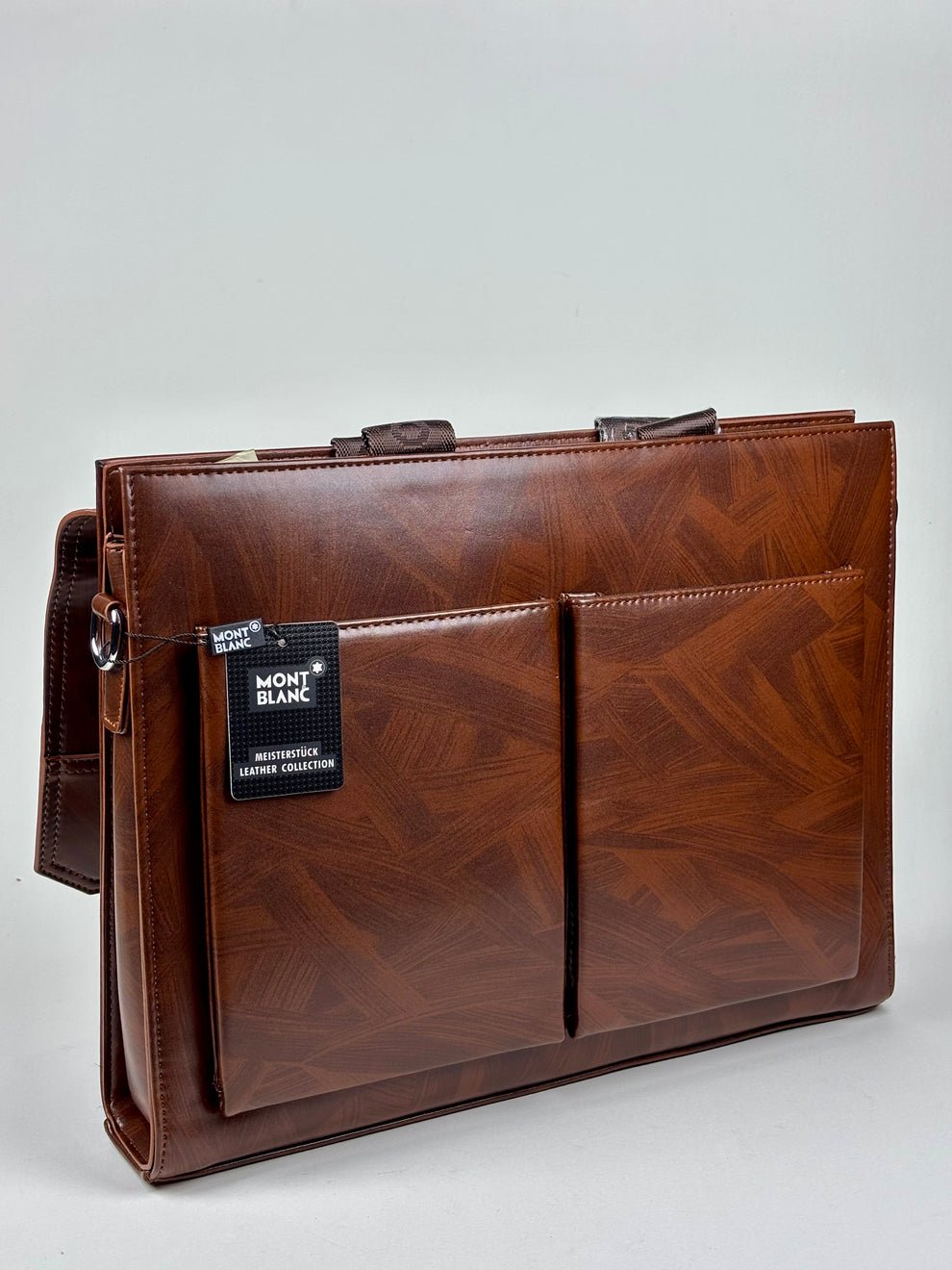 Leather Briefcase for Men Laptop Bag with Lock & Luggage Strap - Brown