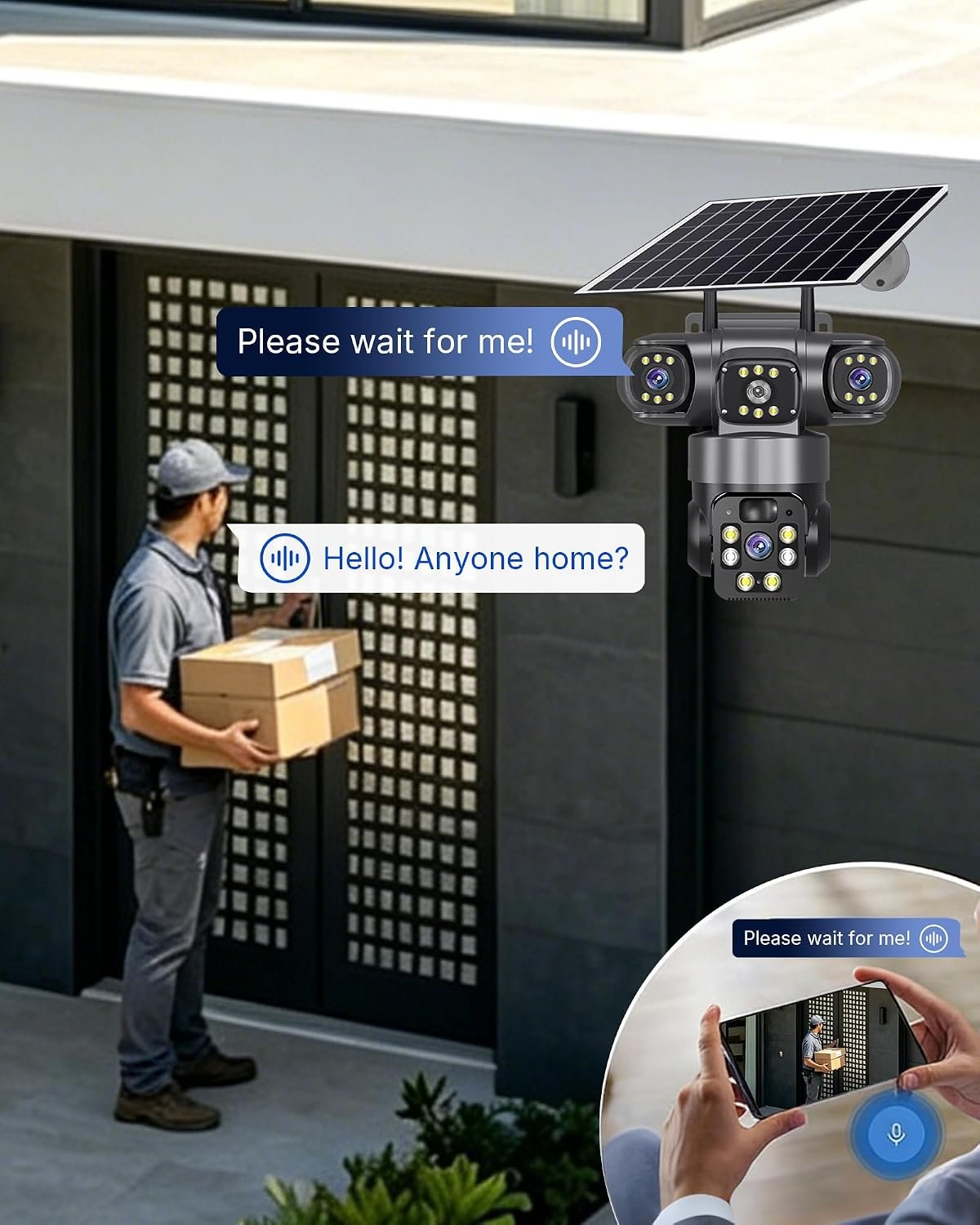4G Simcard Solar Camera Outdoor 3 Lens 3 Screen CCTV with Solar Panel & V380 Pro - Black
