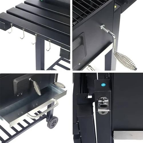 professional-Outdoor-charcoal-barbecue-grill-with-dual Side Shelves - Multicolor
