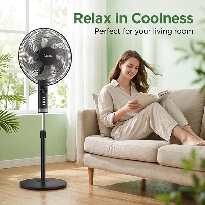 Midea 16-Inch Stand Fan FS40-23MT – 7 Patented Blades, 3 Speeds &amp; 2H Timer