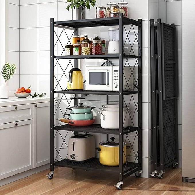 Foldable Kitchen rack 5 Layers, Display Rack Stainless Steel Metal - Black
