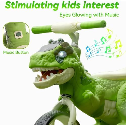 Kids Tricycle for Toddlers 2-5 Year, Dinosaur Kids Trike with arge Basket, Toddler Bike Baby Balance Bike with Light Music, Birthday Gift and Toy for Boys and Girls