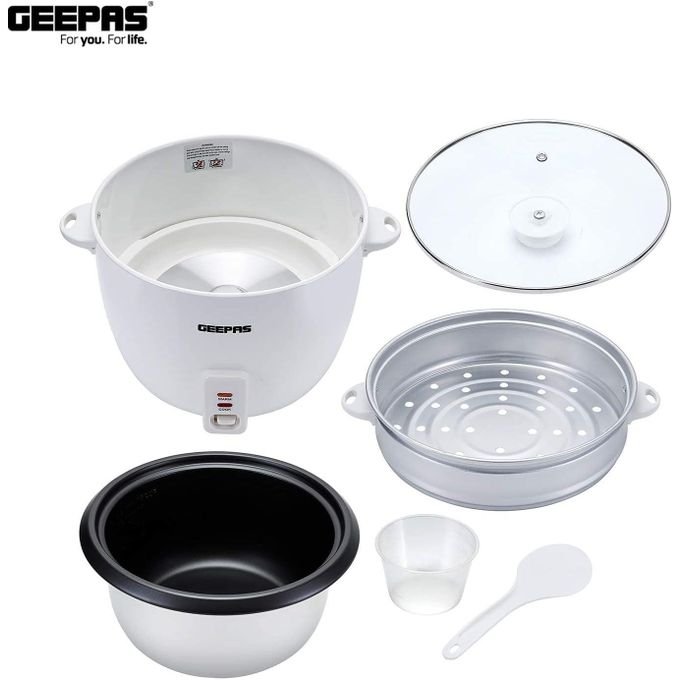 Geepas 2.8 Liters Non Stick Automatic Rice Cooker GRC4327-White/Silver