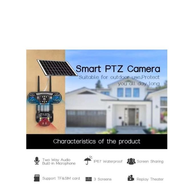 Solar Camera 4G Sim Card / WiFi Outdoor 3 Lens 3 Screen  Human Detect Network IP Cameras Night Vision CCTV Security Protection