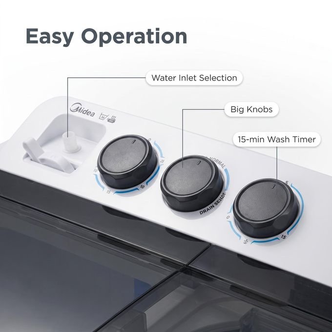 Midea 10kg Twin Tub Washing Machine – MT100W100/WG, Dual Pulsator & 1200 RPM