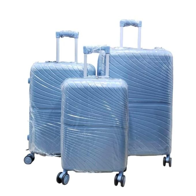 3pcs Waterproof Rubber Suitcase Set – Large, Medium & Small 4 Wheel Spinner Luggage - Light Blue (Design Prints Vary)