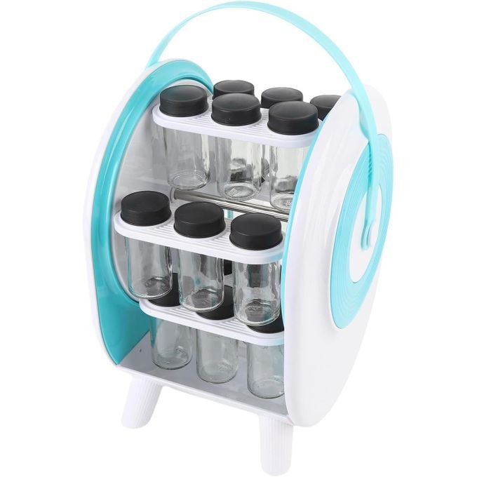 Rotating Spice Rack Organizer with 18 Jars – 360° Spinning Seasoning, Salt & Herb Holder – Multicolor