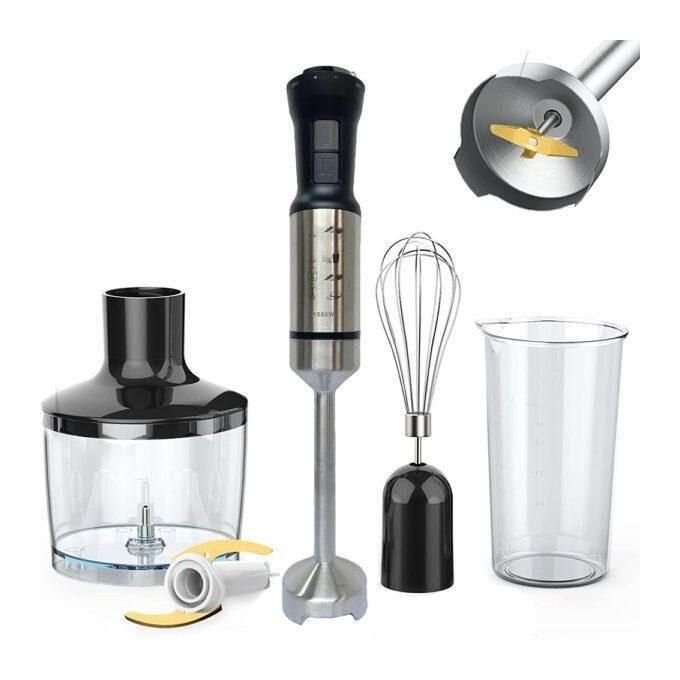 Hoffmans 4 In 1 Hand Blender With Whisk And Mincer-Silver/Black