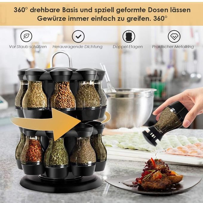 Spice Rotatable Spice Rack with 16 spice jars