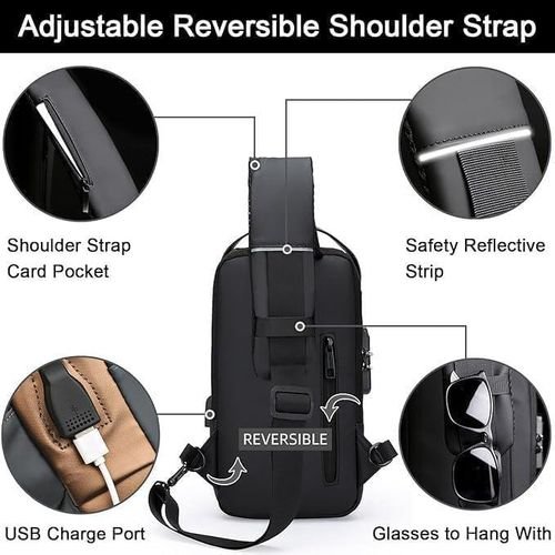 Anti-Theft Sling Bag Chest Bag with USB Port, Crossbody Backpack, Daypack Waterproof, Travel Shoulder Bag Crossbody Chest Bag