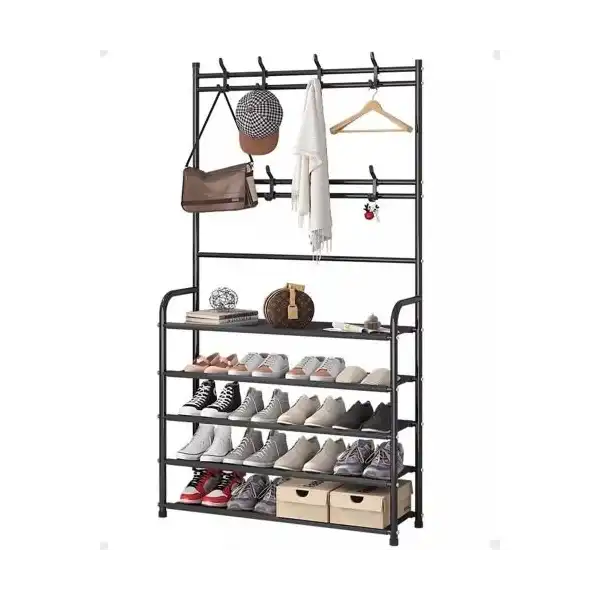 5 Tiers Coat Rack Shoe Rack Wall- White