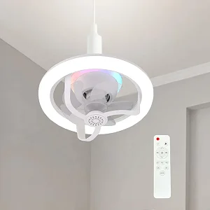 Socket Fan with Light, 360° Rotating Dimmable RGB Ceiling Fan with Remote
