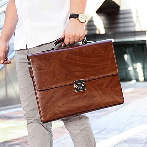 Men's Shoulder Briefcase With Password Lock Computer Leather 15 Inch - Brown
