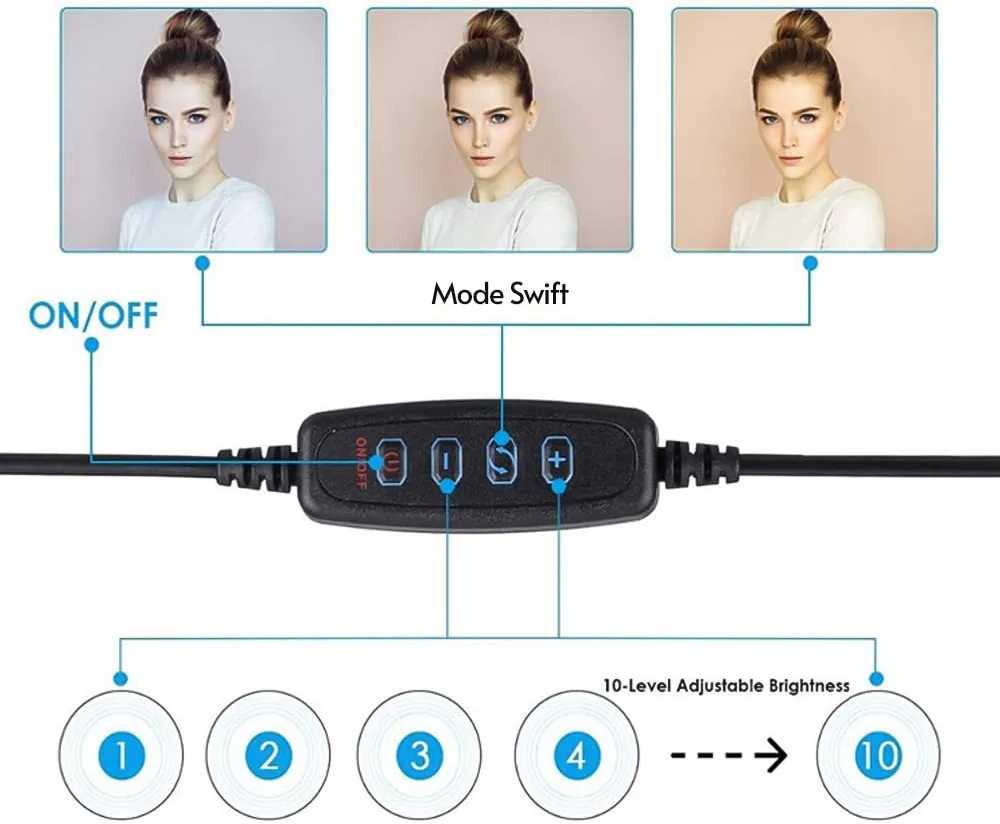 10 Inch selfie LED Beauty Ring Light / ringlight Tripod Stand for Makeup/Live Stream/TikTok/YouTube - Black