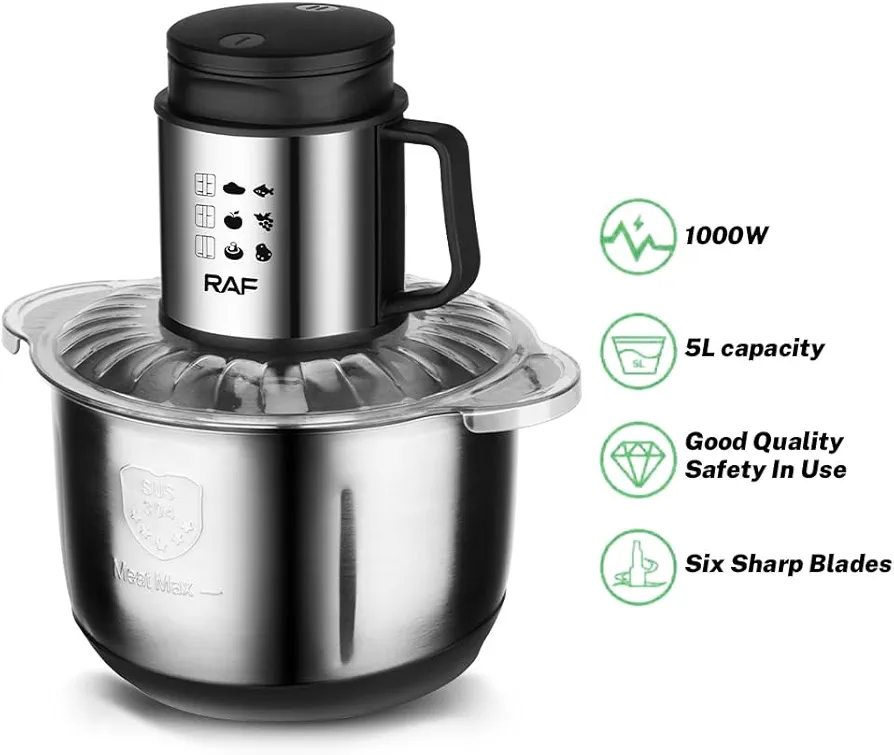 RAF 5 Liter Stainless Steel Food Processor 1000 Watt - Black/silver