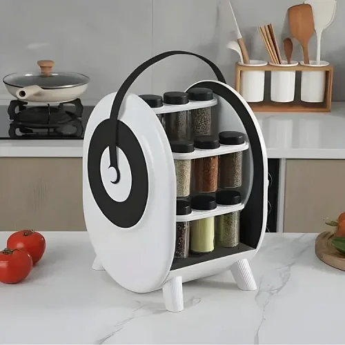 Tabletop Rotating Spice &amp; Herb Rack with 18 Jars – Multicolor