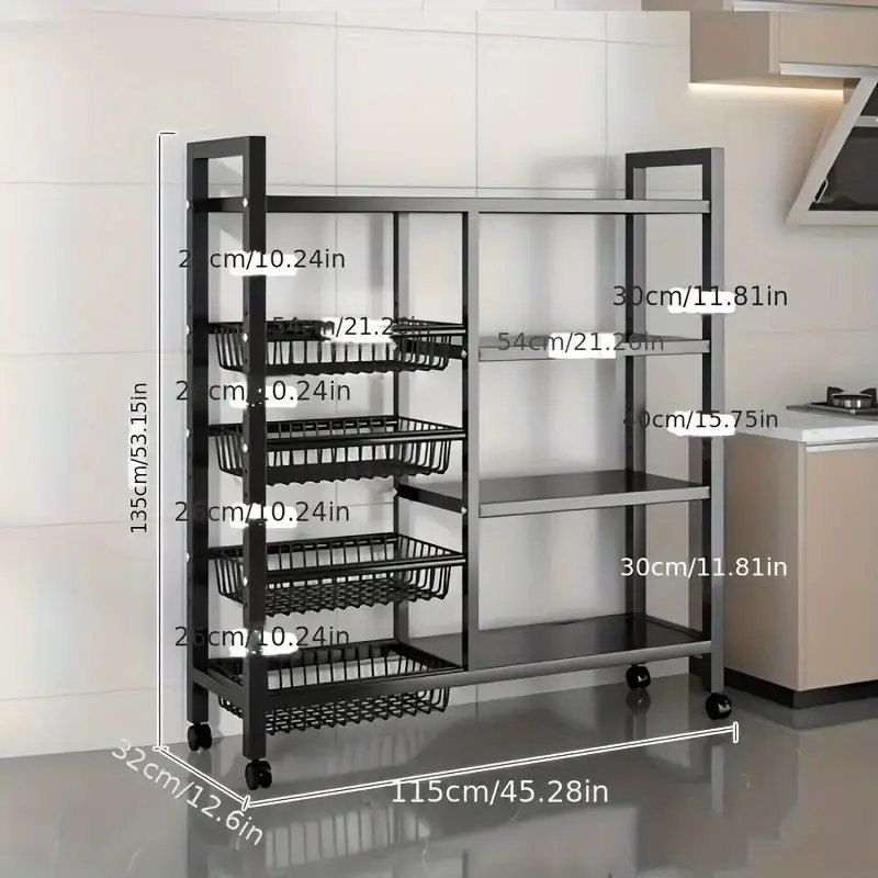 Multi-functional Kitchen Storage Rack or Trolley-black