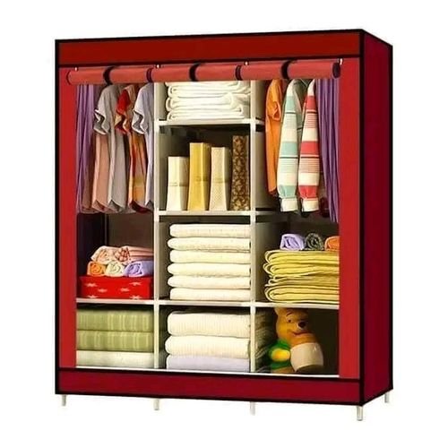 3 Column Metallic Cloth Wardrobe (Not Assembled) - Maroon