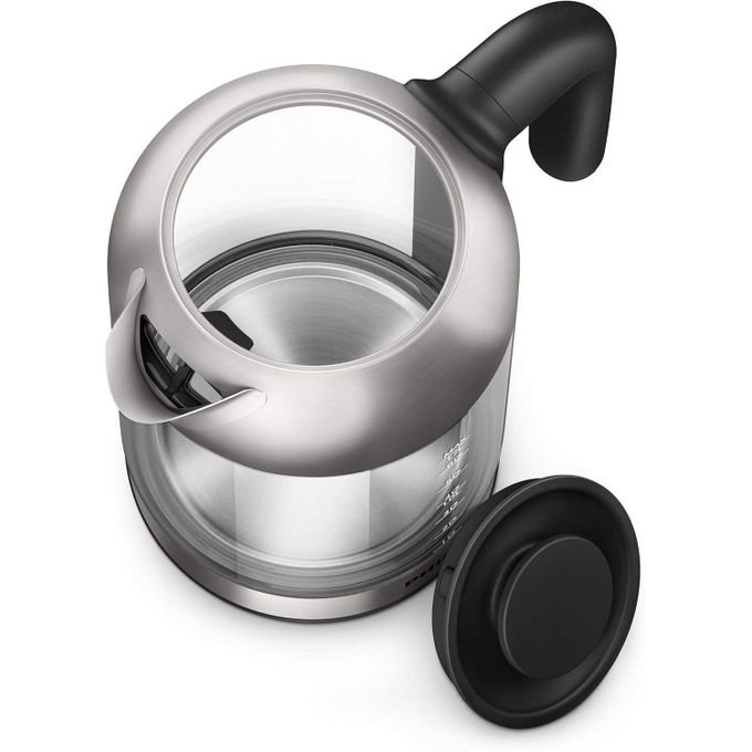 Philips Glass Electric Kettle - 1.7L, 2200W, HD9339/81 Series 5000 Blue LED Light - Black & Silver