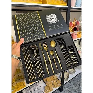 24-Piece Mirror-Polished Gold Cutlery Set – Elegant Stainless Steel Flatware