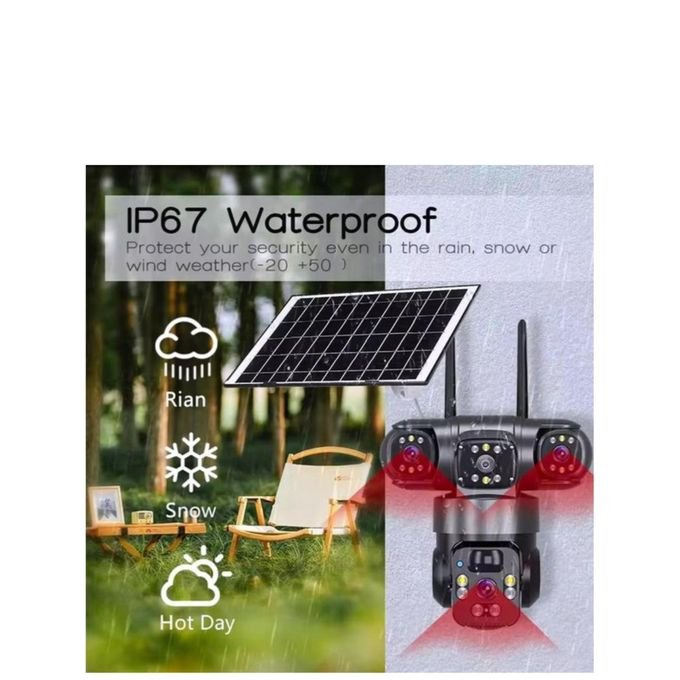 Solar Camera 4G Sim Card / WiFi Outdoor 3 Lens 3 Screen  Human Detect Network IP Cameras Night Vision CCTV Security Protection