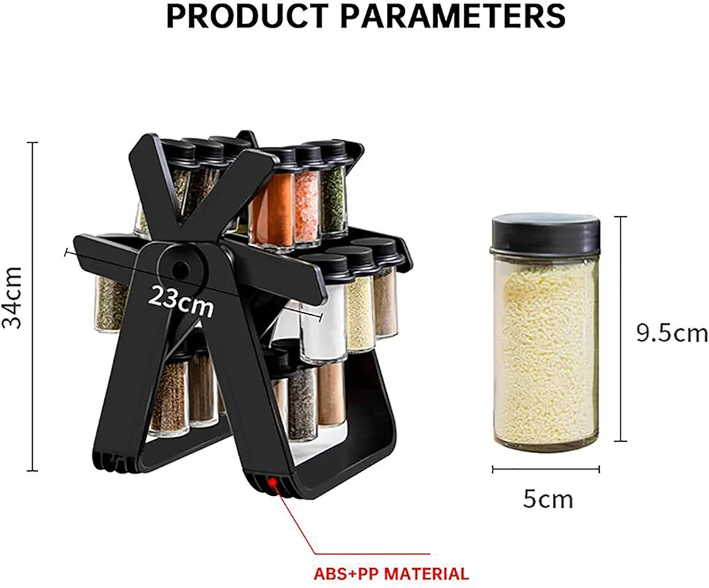Spice Rack Set, 360°Rotating Ferris Wheel Seasoning Organizer with 18 Empty Spice Jars, Each Tank Can Hold a Capacity Of 300ml, for Cinnamon, Cumin, Crushed Red Pepper