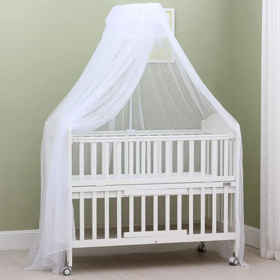 Mosqutio Net for Crib Baby Cot Bed Canopy Dome Drape Kid's Bed Netting Fly Insect Protection with Clamp Holder/Rod/Stand Heart,White