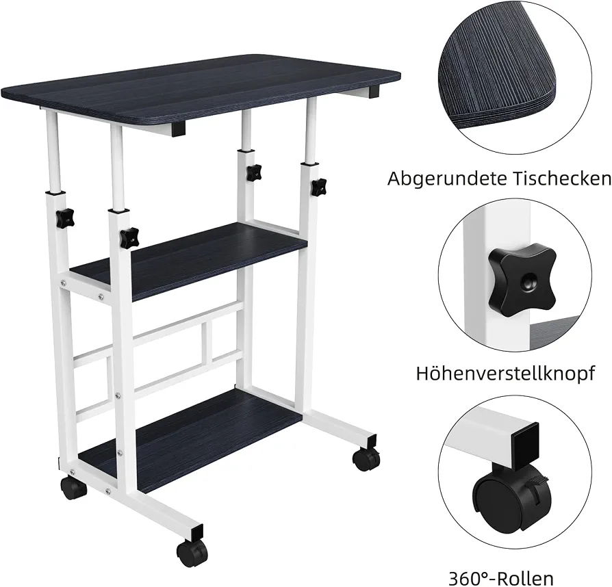 3 Tier Adjustable Height Computer Desk, Sturdy and Spacious Stylish Design, Suitable for Home Office, Multifunctional Stand, 60 x 40 x 90 cm (Black and White)