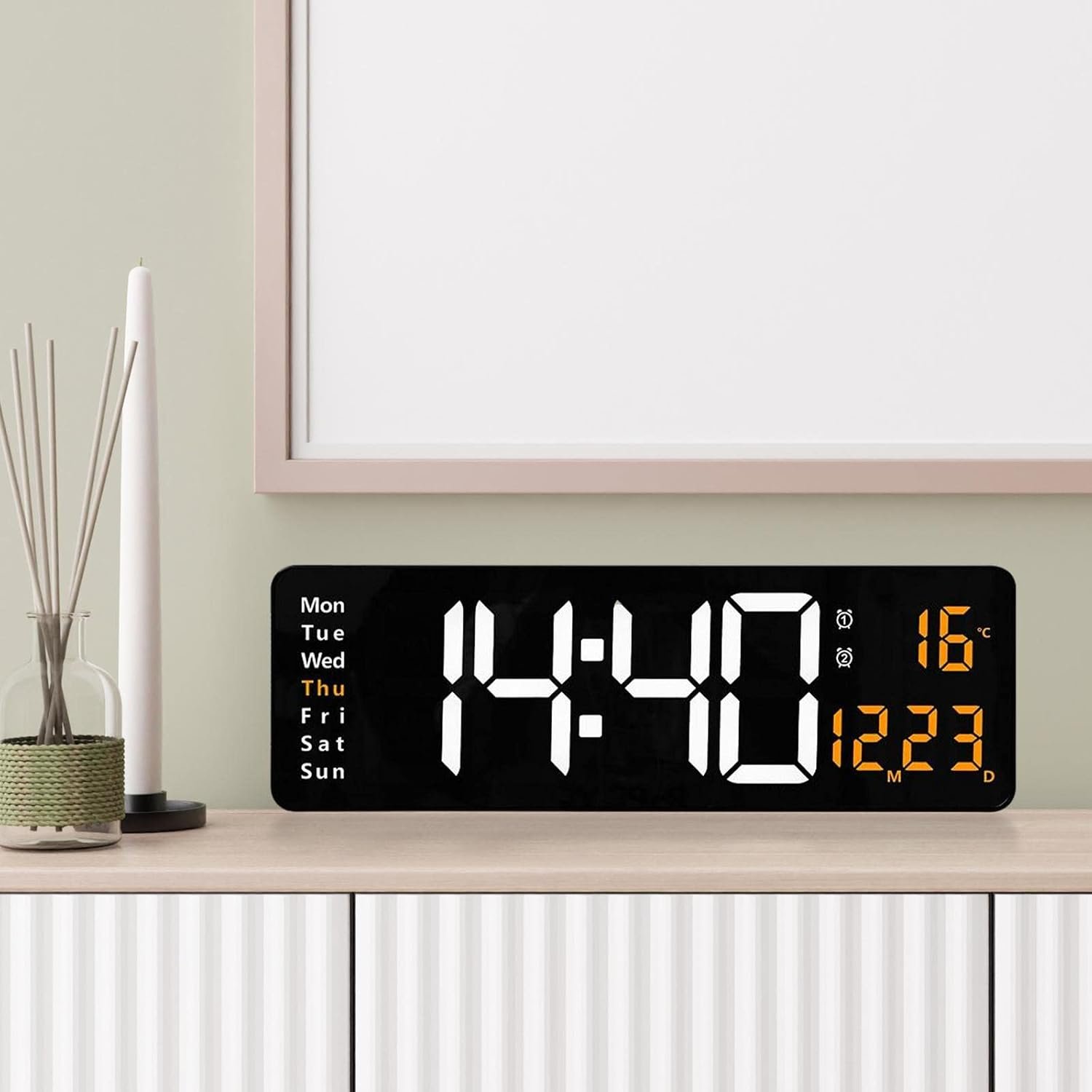 LED Digital Wall Clock with Temperature & Date Display - USB Powered Electronic Wall Clock