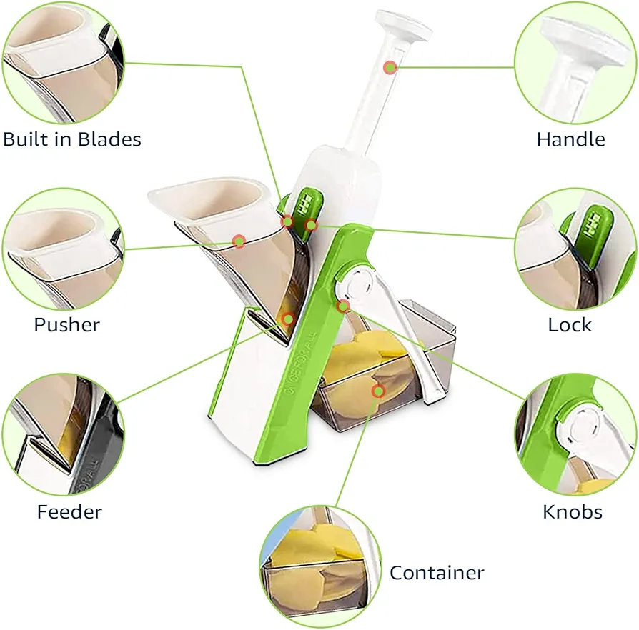 Vegetable & Fruits Chopper Cutter with Stainless Steel Blade & Safety Holder/Pusher with Adjustment