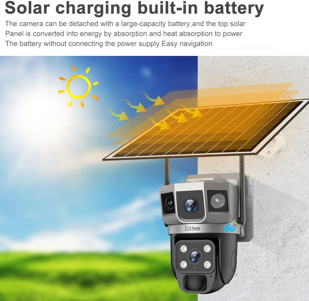4G Solar Powered CCTV Camera, Full HD 6MP with Night Vision, Motion