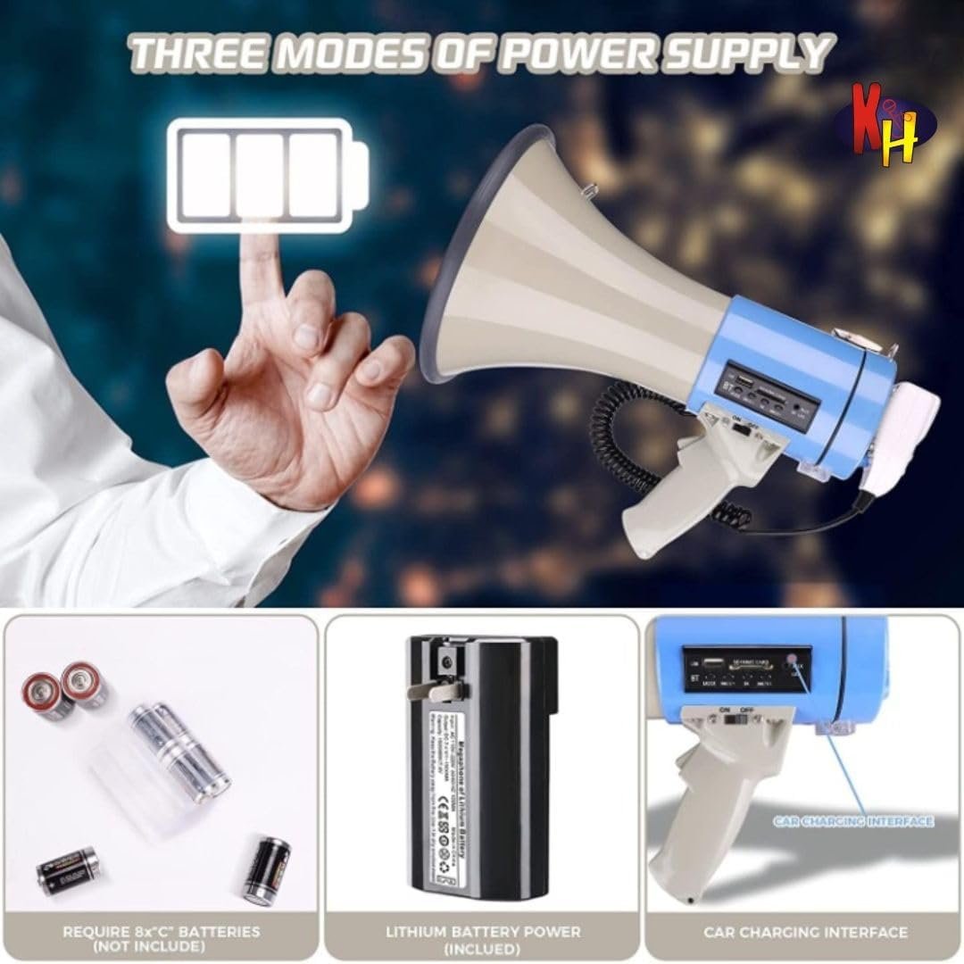 Portable 50W Megaphone Speaker PA Bullhorn – Built-in Siren, Adjustable Volume & 1200-Yard Range