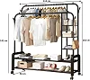 Portable Clothes Rack for Bedroom & Balcony with Double Hanging Rails and Shoe Shelves – Black