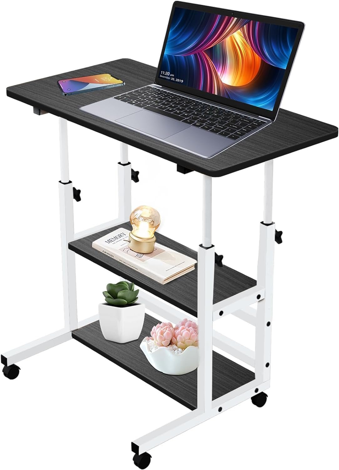 Adjustable Height Computer Desk – Sturdy & Spacious Home Office Desk (60 x 40 x 90 cm) – Black & White