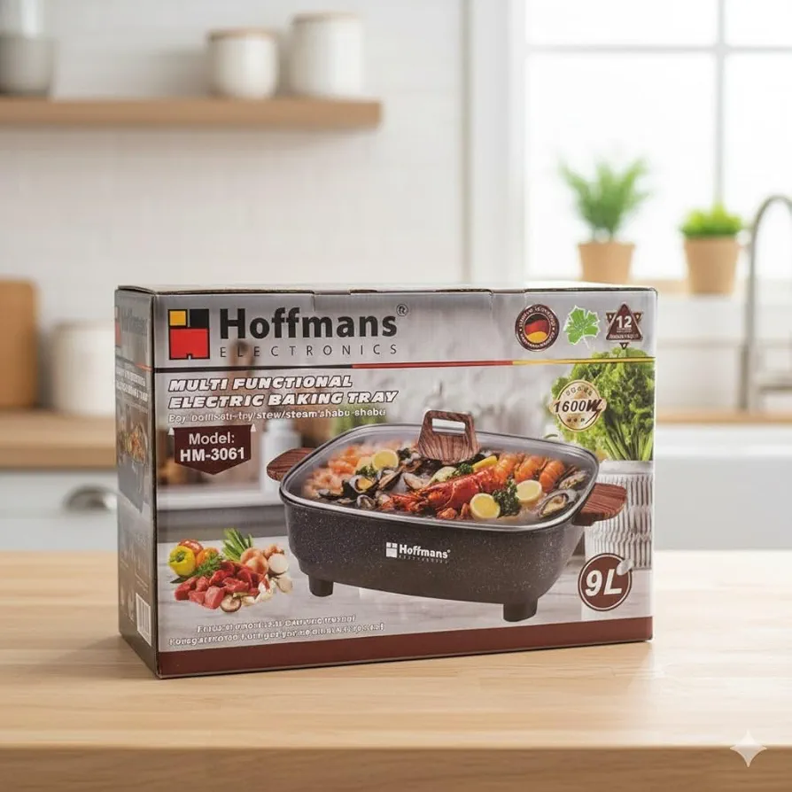 Hoffmans 9L Multi Cooker Electric Cooking Pot  Baking Tray - Black