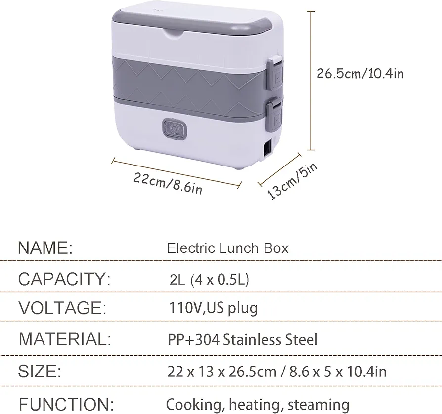 Portable Electric Lunch Box Heating Food Steamer Container-White.
