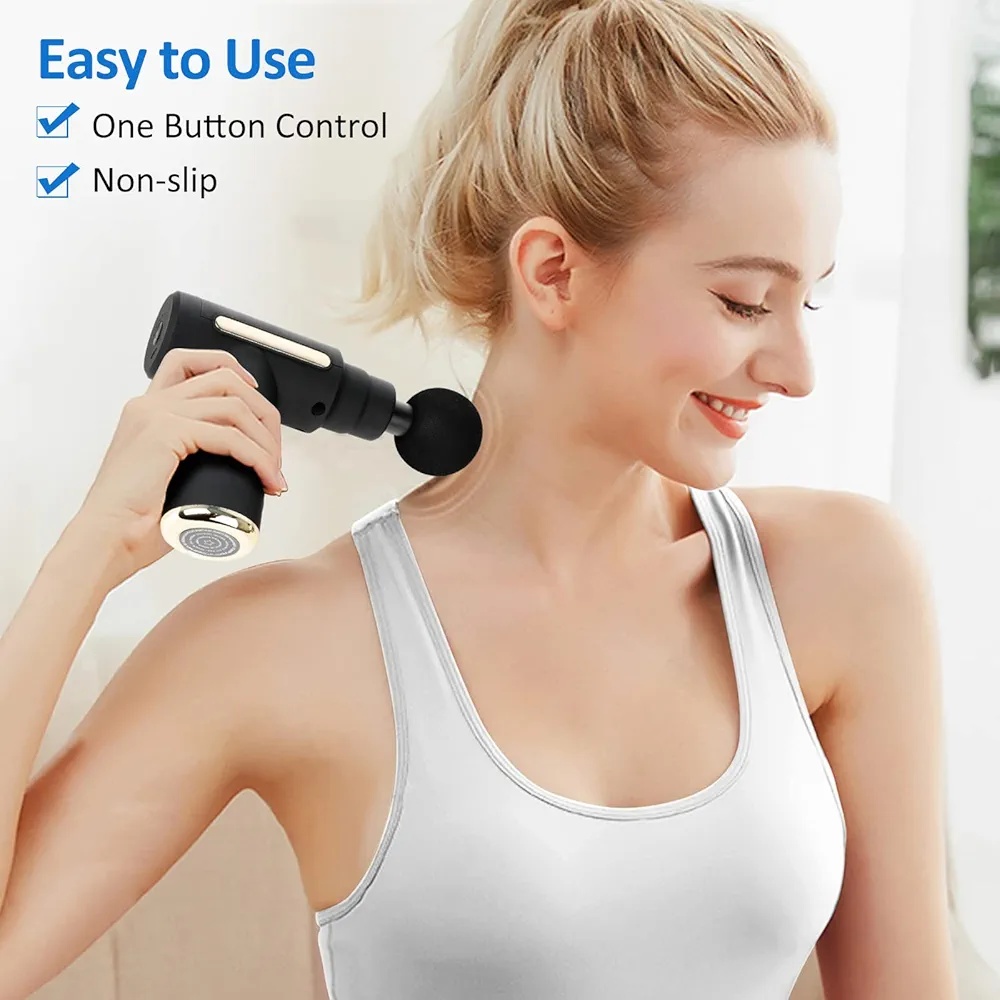 Mini Massage Gun Professional Portable with Low Noise Type C Load 6 Speed 4 Massage Heads, Back and Neck Massager