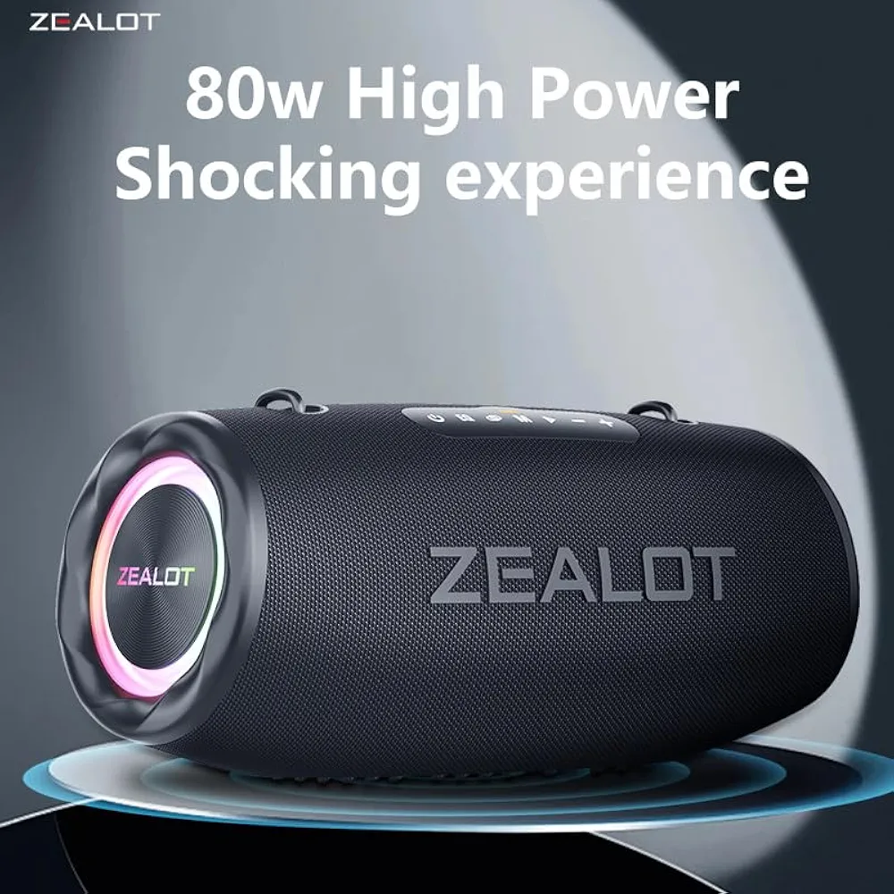 Zealot S87  Wireless Bluetooth Speaker, 80W With Deep Bass, IPX6 Waterproof - Black