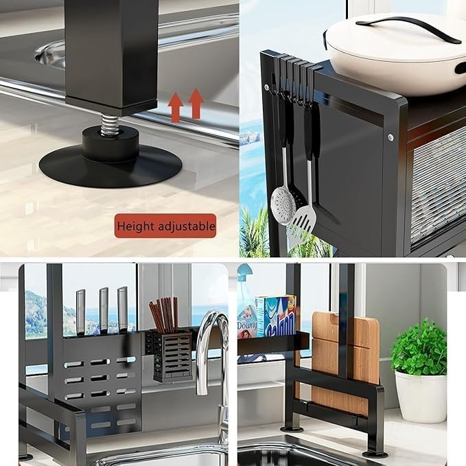 Over The Sink 3-Tier Dish Drying Rack with Dust-Proof Cabinet & Utensil Holder